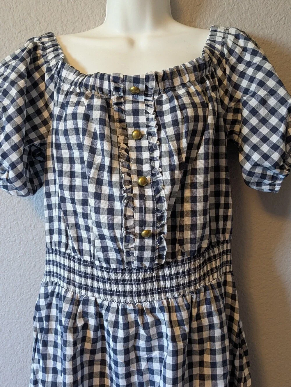 New Off-Shoulder Black & White Gingham Maxi Dress M/L - Picture 5 of 7